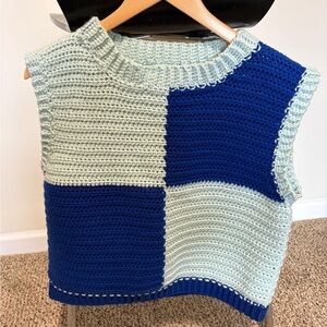 Blue and Light Blue Crochet Sweater Vest